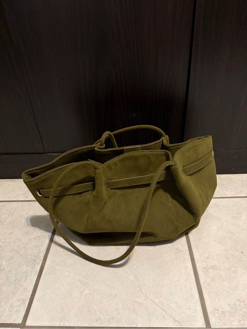 Olive Green faux suede bag - Picture 2 of 3
